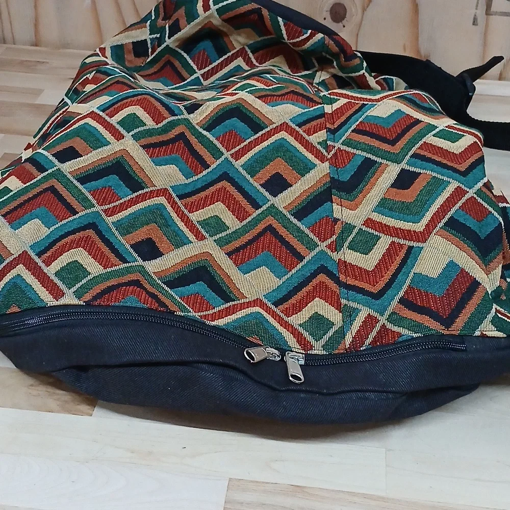DrumStuff By Mosa Geometric Canvas Duffel Bag in Teal, Rust & Cream